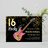 Rock and Roll 16e verjaardagsfeestje Folie Uitnodiging (Staand Voorkant)