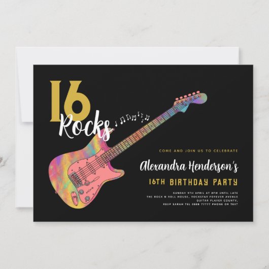 Rock and Roll 16e verjaardagsfeestje Kaart (Voorkant)