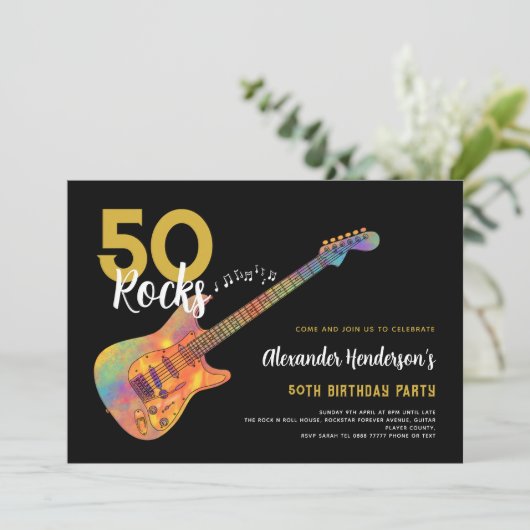 Rock and Roll 50e verjaardagsfeestje 50 Rocks Kaart (Staand voorkant)