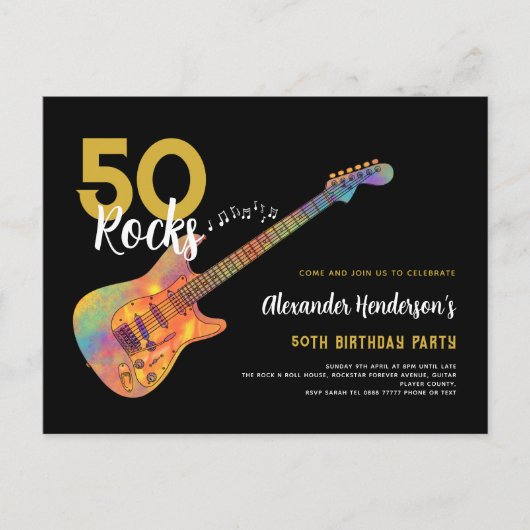 Rock and Roll 50e verjaardagsfeestje 50 Rocks Uitnodiging Briefkaart (Voorkant)