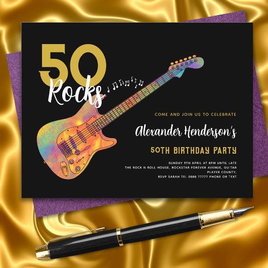 Rock and Roll 50e verjaardagsfeestje 50 Rocks Uitnodiging Briefkaart