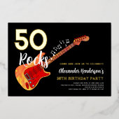 Rock and Roll 50e verjaardagsfeestje Goud Folie Uitnodiging (Voorkant)