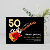 Rock and Roll 50e verjaardagsfeestje Goud Folie Uitnodiging (Staand Voorkant)