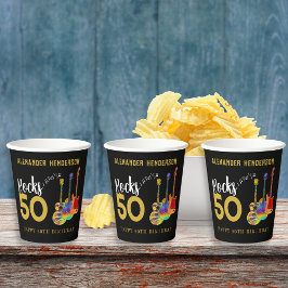 Rock and Roll 50ste Verjaardagsfeest Naam Papieren Bekers