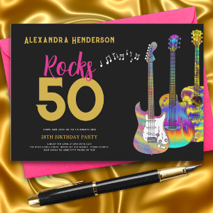 Rock and Roll 50ste Verjaardagsfeest Roze Goud Kaart