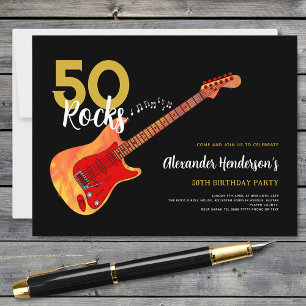 Rock and Roll 50ste verjaardagsfeestje 50 stenen Uitnodiging Briefkaart