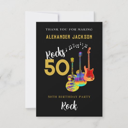 Rock and Roll 50ste verjaardagsfeestje Dank je Bedankkaart (Voorkant)