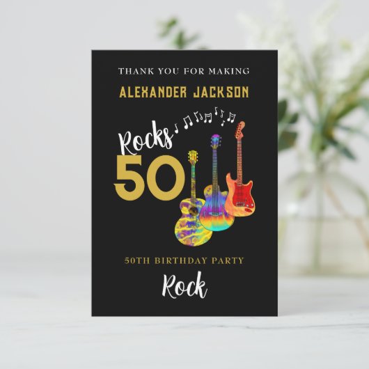 Rock and Roll 50ste verjaardagsfeestje Dank je Bedankkaart (Staand voorkant)