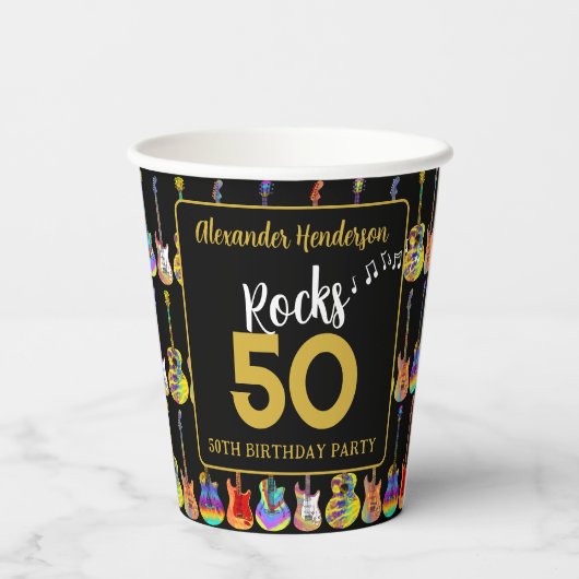 Rock and Roll 50ste verjaardagsfeestje Papieren Bekers (Achterkant)