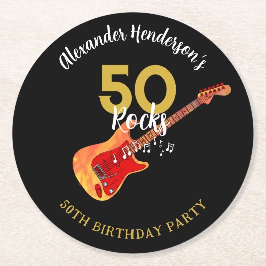 Rock and Roll 50ste verjaardagsfeestje Ronde Kartonnen Onderzetter (Voorkant)