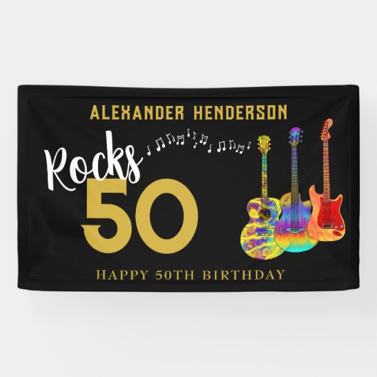 Rock and Roll 50ste verjaardagsfeestje voor hem Spandoek (Horizontaal)