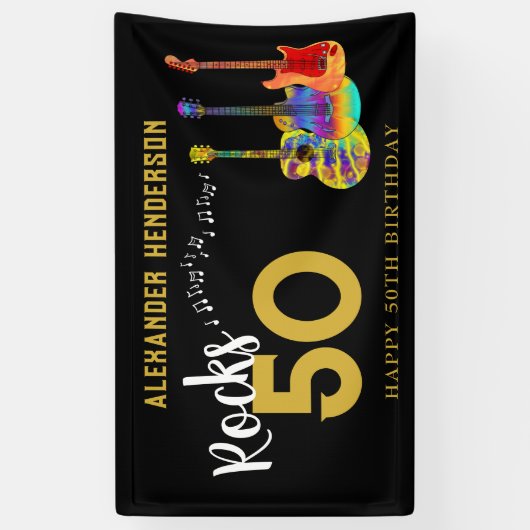 Rock and Roll 50ste verjaardagsfeestje voor hem Spandoek (Verticaal)