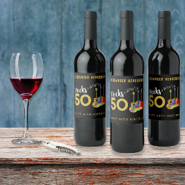 Rock and Roll 50ste verjaardagsfeestje Wijn Etiket