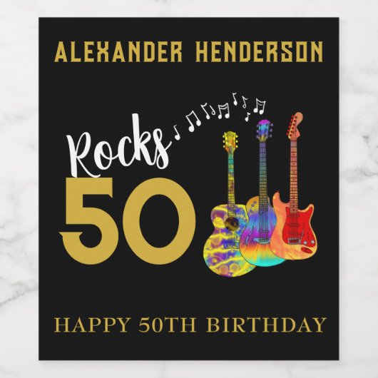 Rock and Roll 50ste verjaardagsfeestje Wijn Etiket (Enkel label)