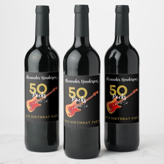Rock and Roll 50ste verjaardagsfeestje Wijn Etiket (Flessen)