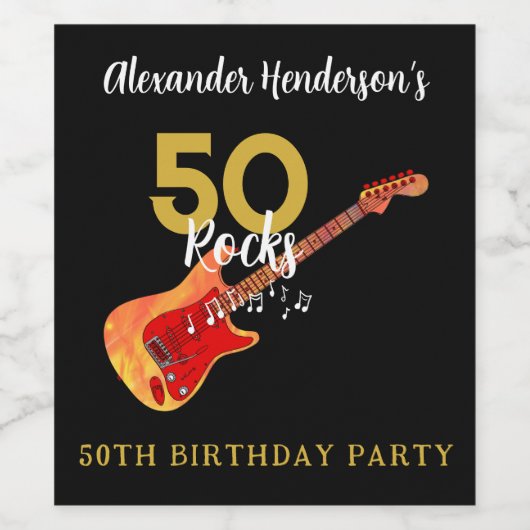 Rock and Roll 50ste verjaardagsfeestje Wijn Etiket (Enkel label)