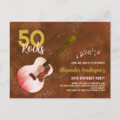 Rock and Roll 50th Birthday Guitar Rustic Uitnodiging Briefkaart (Voorkant)