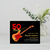 Rock and Roll 50th Birthday Party Black Gold Folie Uitnodiging Briefkaart (Staand Voorkant)