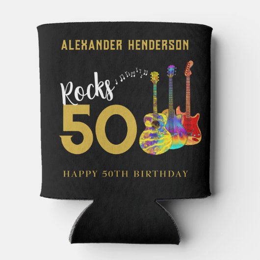 Rock and Roll 50th Birthday Party voeg Naam toe Blikjeskoeler (Achterkant)