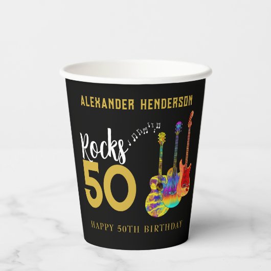Rock and Roll 50th Verjaardagsfeestnaam Papieren Bekers (Achterkant)
