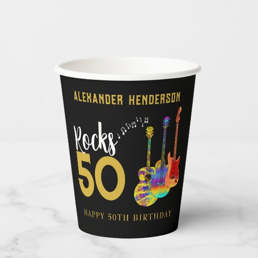 Rock and Roll 50th Verjaardagsfeestnaam Papieren Bekers (Voorkant)