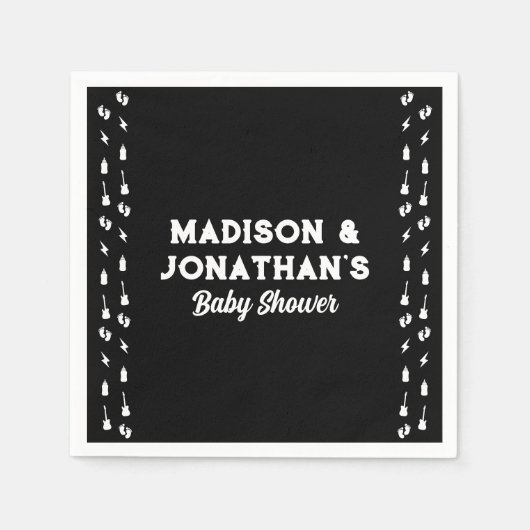 Rock and Roll Baby shower Edgy Zwart & Wit Servet (Voorkant)