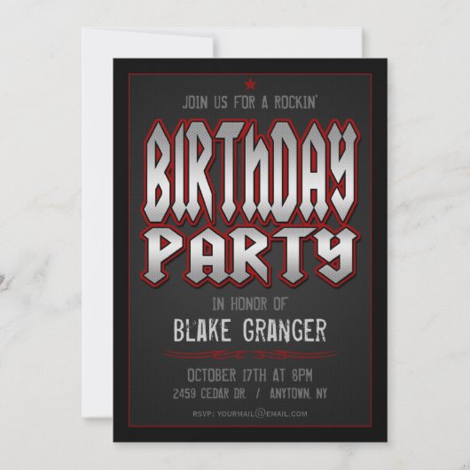 Rock and Roll Birthday Party Invitation Kaart (Voorkant)
