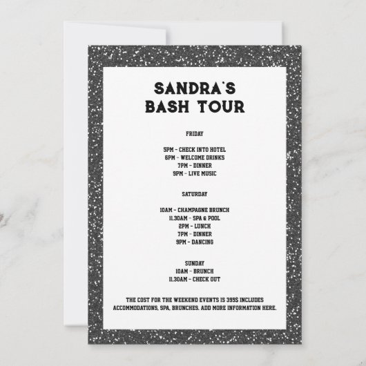 Rock and Roll Black Bach Tour Bachelorette Weekend Kaart (Achterkant)