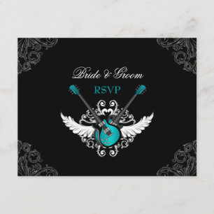 Rock and Roll Bruiloft Blauwgroen Zwart RSVP-kaart RSVP Kaartje
