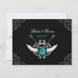 Rock and Roll Bruiloft Blauwgroen Zwart RSVP-kaart RSVP Kaartje