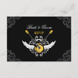 Rock and Roll Bruiloft Geel Zwart RSVP-kaart RSVP Kaartje