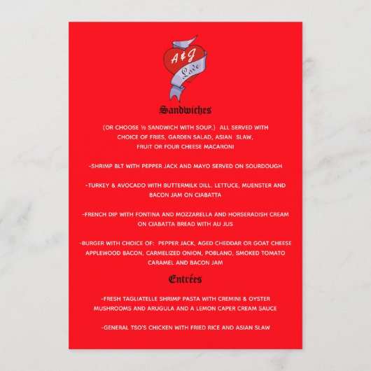Rock and Roll Bruiloft Menu (Achterkant)
