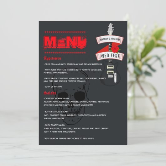 Rock and Roll Bruiloft Menu (Staand voorkant)