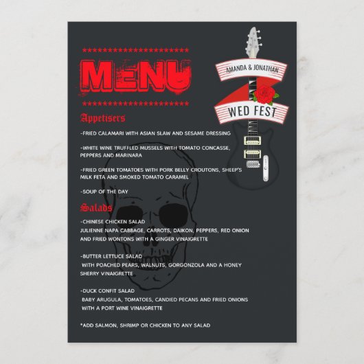 Rock and Roll Bruiloft Menu (Voorkant)