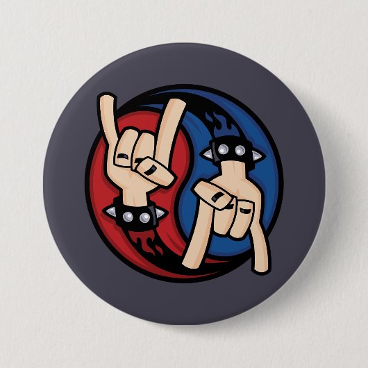 Rock and Roll Devil Horns Yin Yang Ronde Button 7,6 Cm (Voorkant)