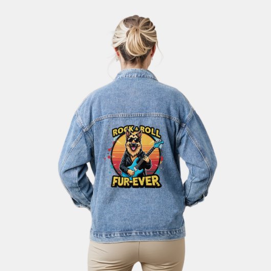 Rock and Roll Duitse Herder Retro Sunset Art Denim Jacket (Model)