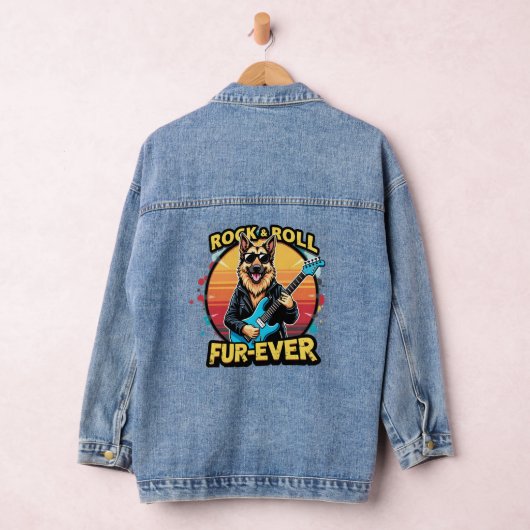 Rock and Roll Duitse Herder Retro Sunset Art Denim Jacket (Hangar)