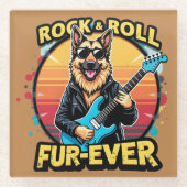 Rock and Roll Duitse Herder Retro Sunset Art Glazen Onderzetter (Voorkant)