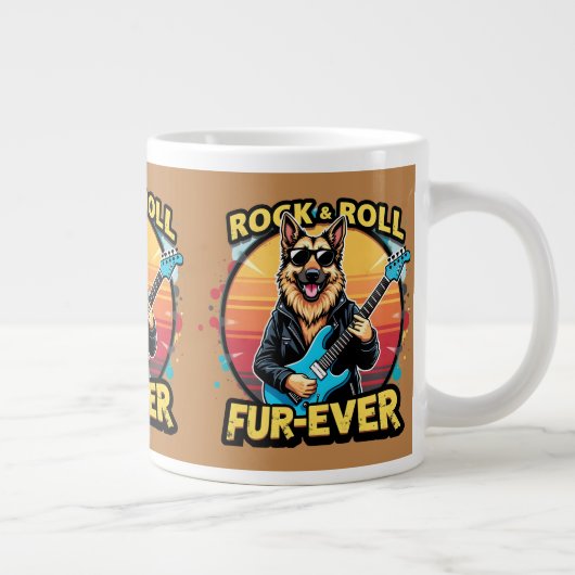 Rock and Roll Duitse Herder Retro Sunset Art Grote Koffiekop (Rechts)