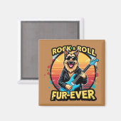 Rock and Roll Duitse Herder Retro Sunset Art Magneet (Voorkant / Achterkant)