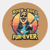 Rock and Roll Duitse Herder Retro Sunset Art Ronde Sticker (Voorkant)