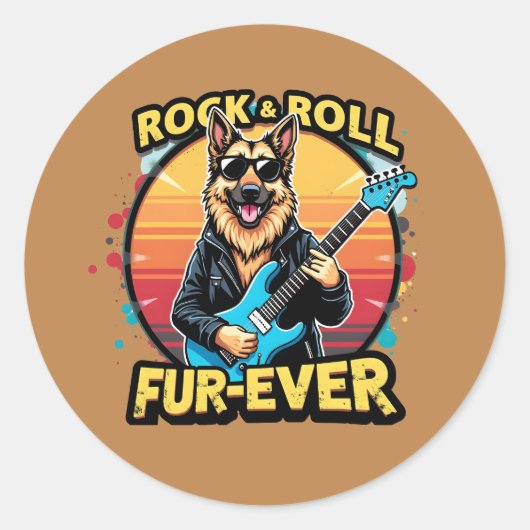 Rock and Roll Duitse Herder Retro Sunset Art Ronde Sticker (Voorkant)