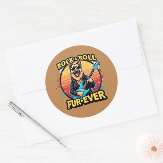 Rock and Roll Duitse Herder Retro Sunset Art Ronde Sticker (Envelop)