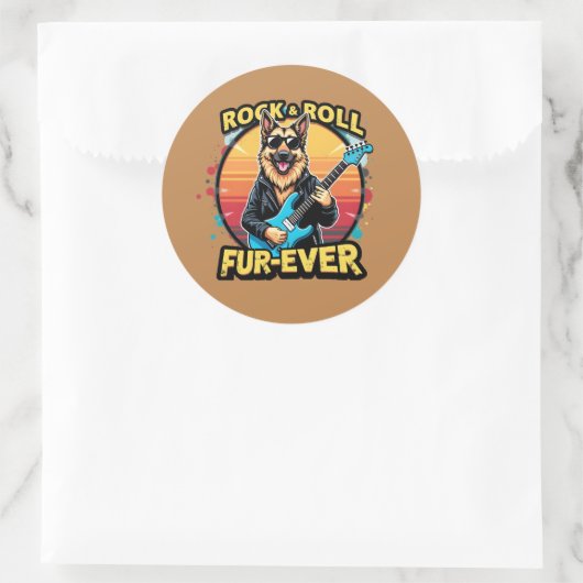 Rock and Roll Duitse Herder Retro Sunset Art Ronde Sticker (Tas)