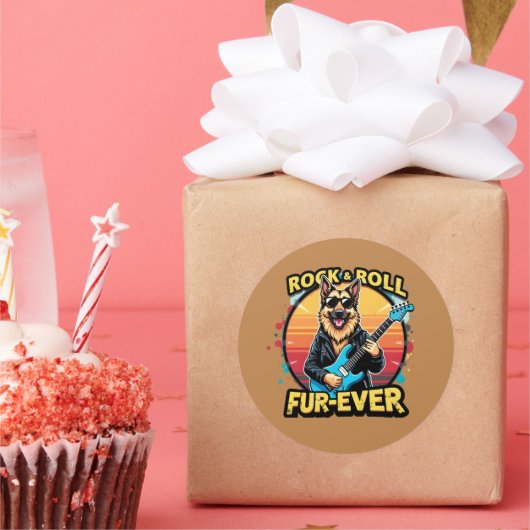 Rock and Roll Duitse Herder Retro Sunset Art Ronde Sticker (Feest)