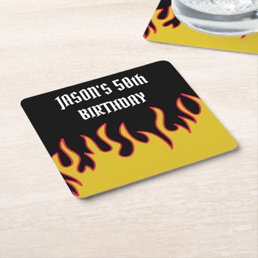 Rock and Roll Flames Custom Message Party Kartonnen Onderzetters (Schuin)