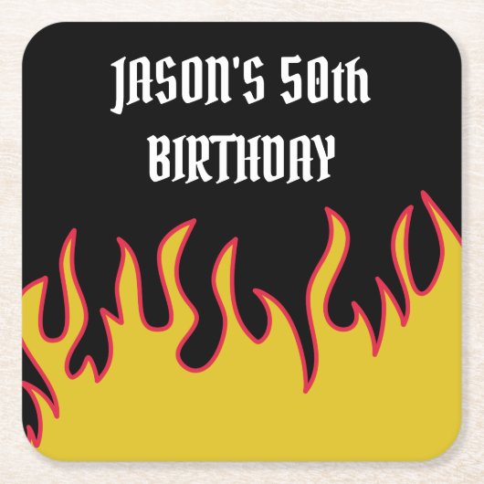 Rock and Roll Flames Custom Message Party Kartonnen Onderzetters (Voorkant)