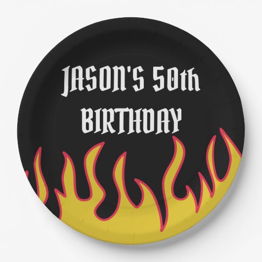 Rock and Roll Flames Custom Message Party Papieren Bordje (Voorkant)