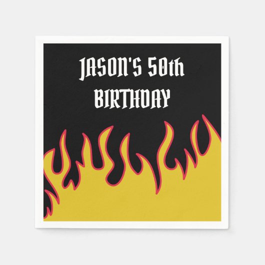 Rock and Roll Flames Custom Message Party Servet (Voorkant)