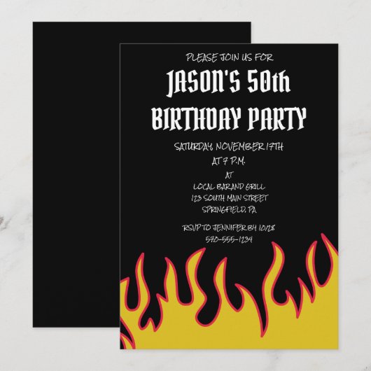 Rock and Roll Flames Mannen Kaart (Voorkant / Achterkant)